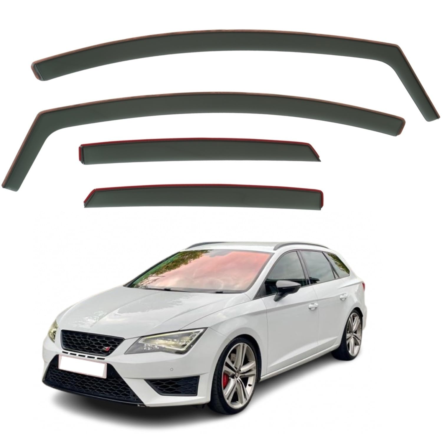 Set mit 4 Windabweisern, kompatibel mit Seat Leon 5-Türer Kombi MK3 2013 2014 2015 2016 2017 2018 2019 2020 Modelle.