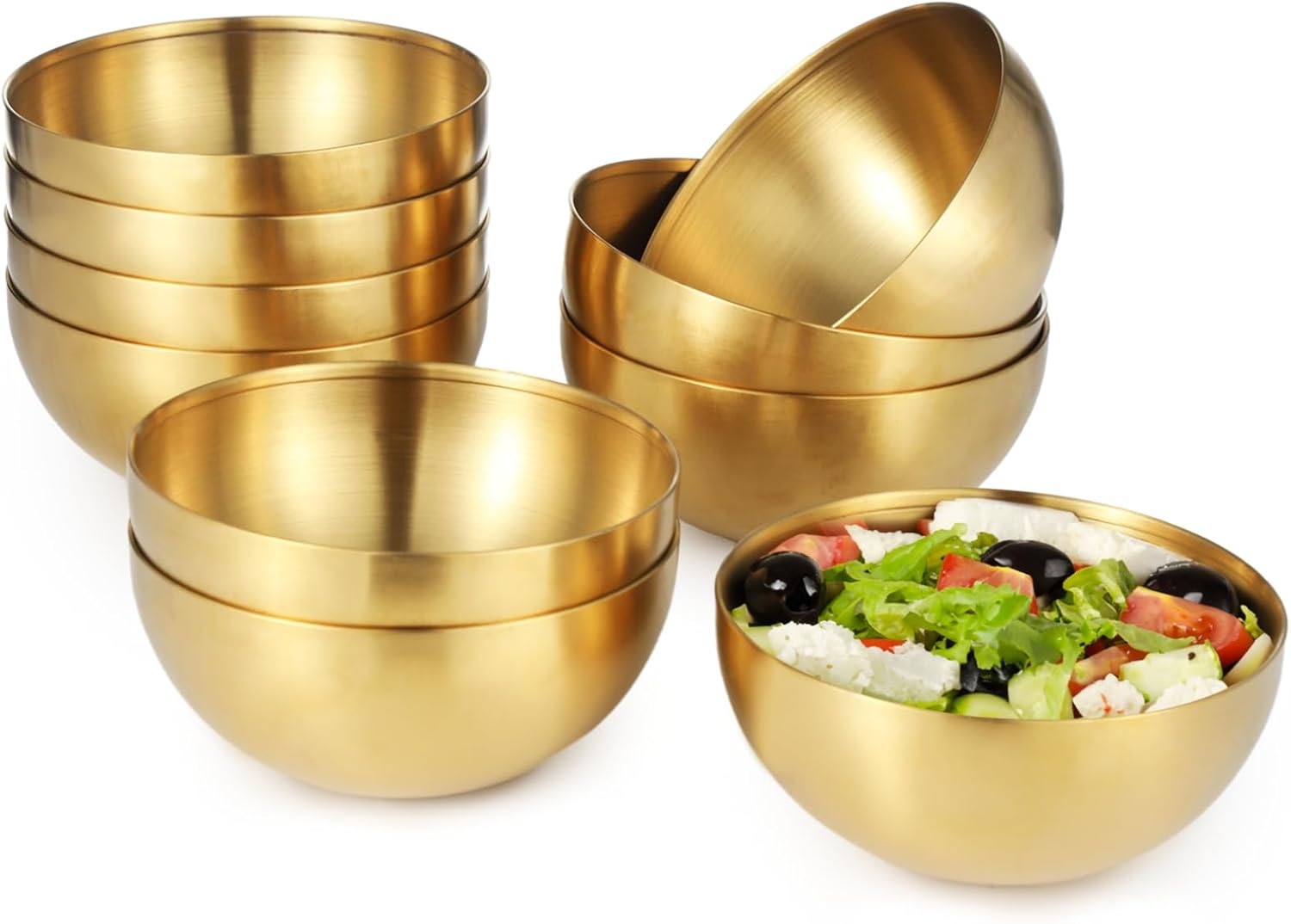 10 Gold Stainless Steel Mixing Bowls, 30 Oz Metal Bowls for Cereal, Fruits, Soup, Salad, and Snacks