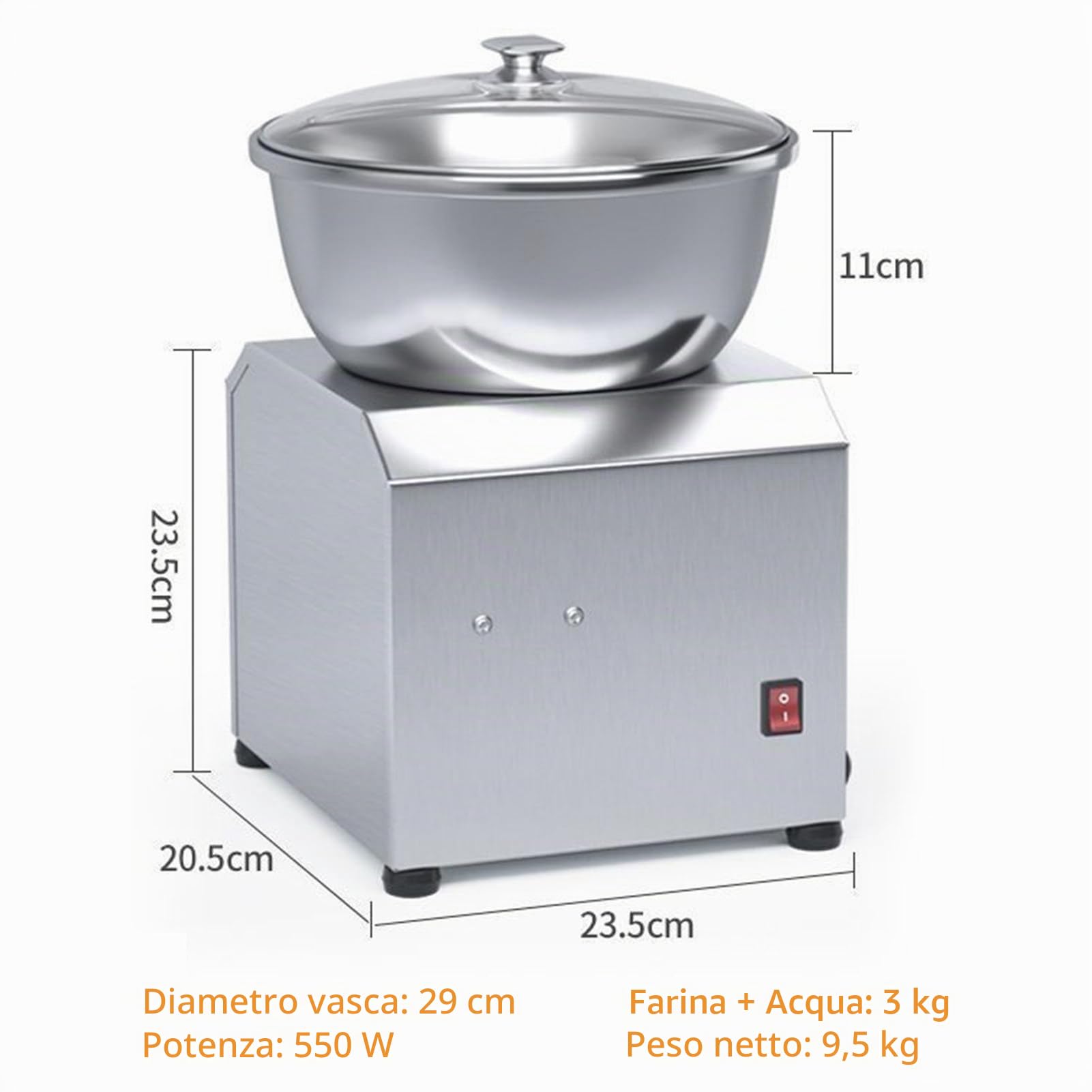 Impastatrice a Spirale Professionale, Impastatrice a Spirale Elettrica da 1400 Giri/Min con Doppia Rotazione, Impastatrice Professionale per Panetteria, Ristorante, Pizza e Pane 3kg