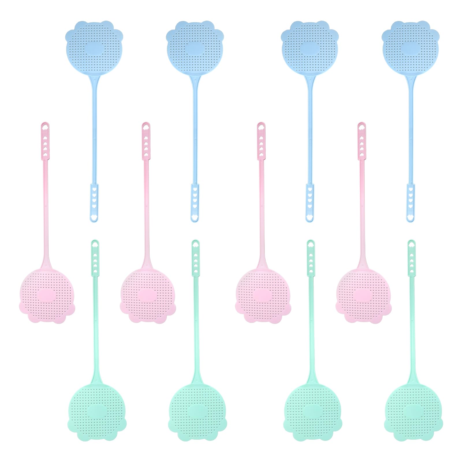 12 Pieces Fly Swatter Extended Handle, Fly Swatters Plastic, 40 Cm In Length, 3 Colors, Pink, Blue, Green