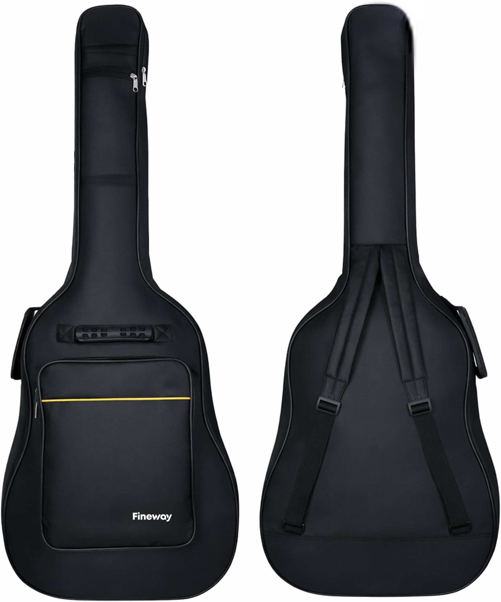 FiNeWaY Durable Acoustic Guitar Bag - 42" Waterproof & Padded Guitar Case w/Shockproof Base, Double Zip, Pockets, Silicone Handle & Adjustable Straps - Fits Acoustic, Electric & Classical Guitars