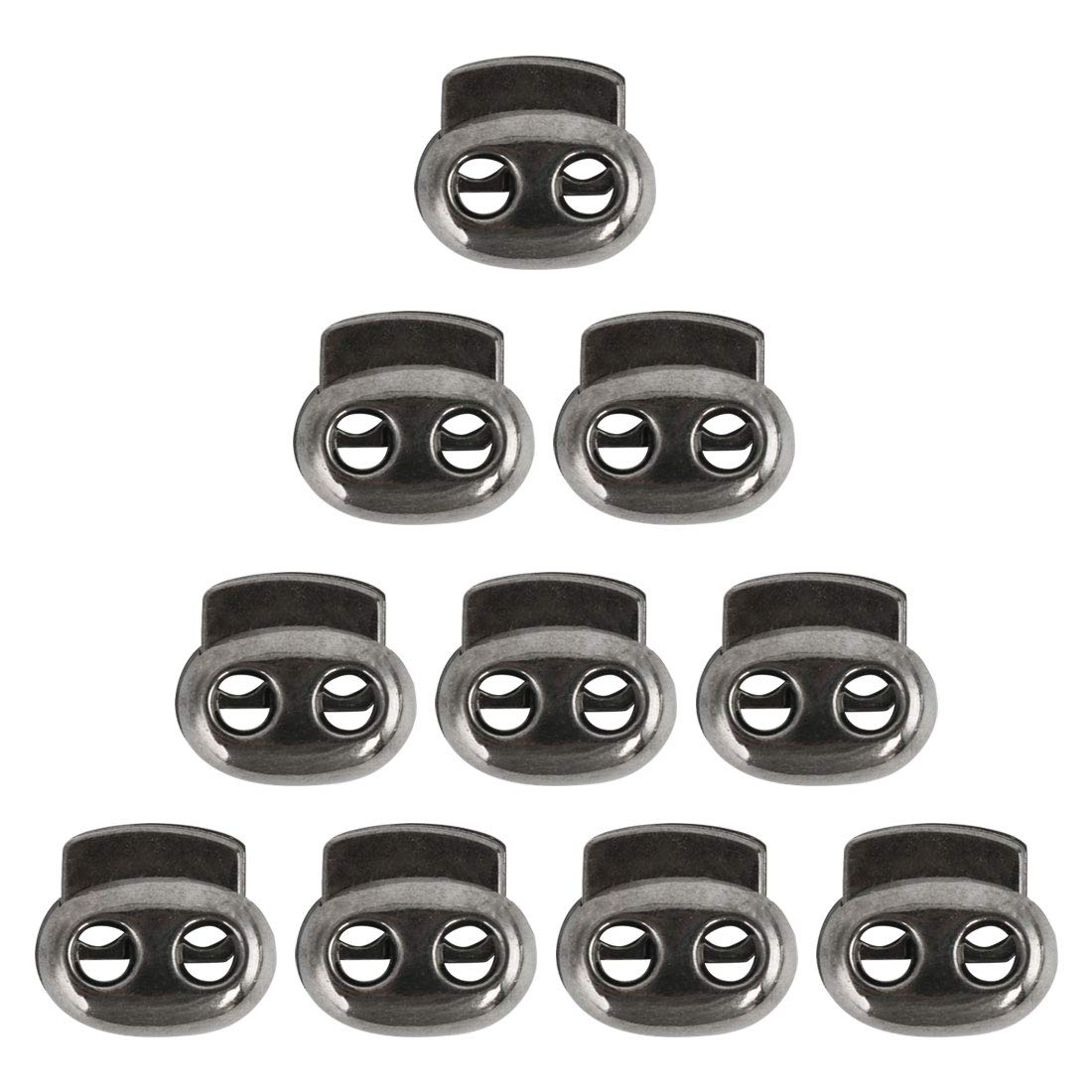 sourcing map 10pcs Plastic Spring Cord Locks Stopper, Double Hole Rope Toggle Fastener for Drawstrings Clothing, Shoelaces, Bags 24 x 21 x 9mm Metal Black