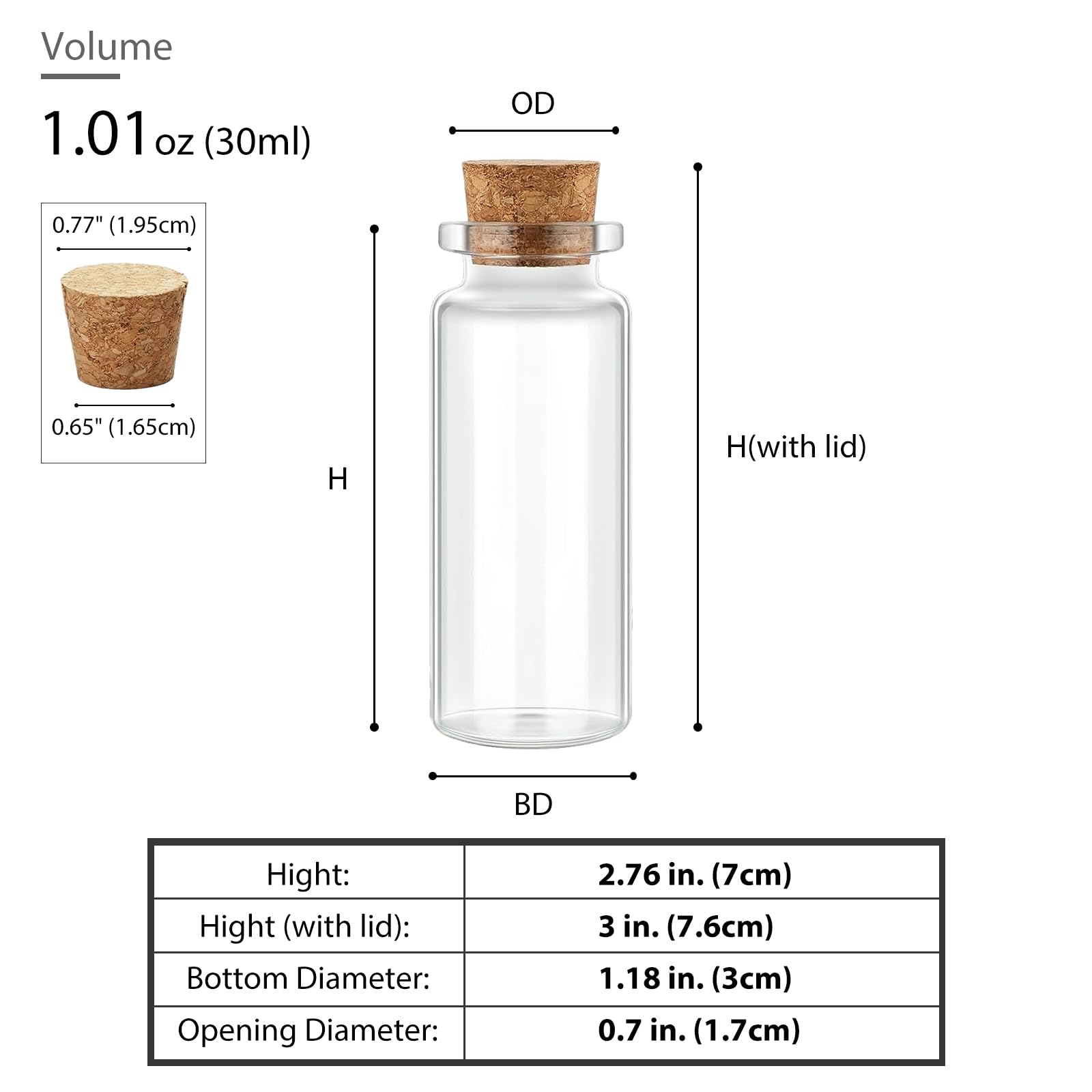 CHALEEMANG 4pcs 30ml / 1 oz. 4pcs Mini Glass Bottles with Cork, Potion Bottles, Message in a Bottle, Small Jars, Spell Jars, Glass Vials with Corks for DIY Decoration Wedding Party Favors