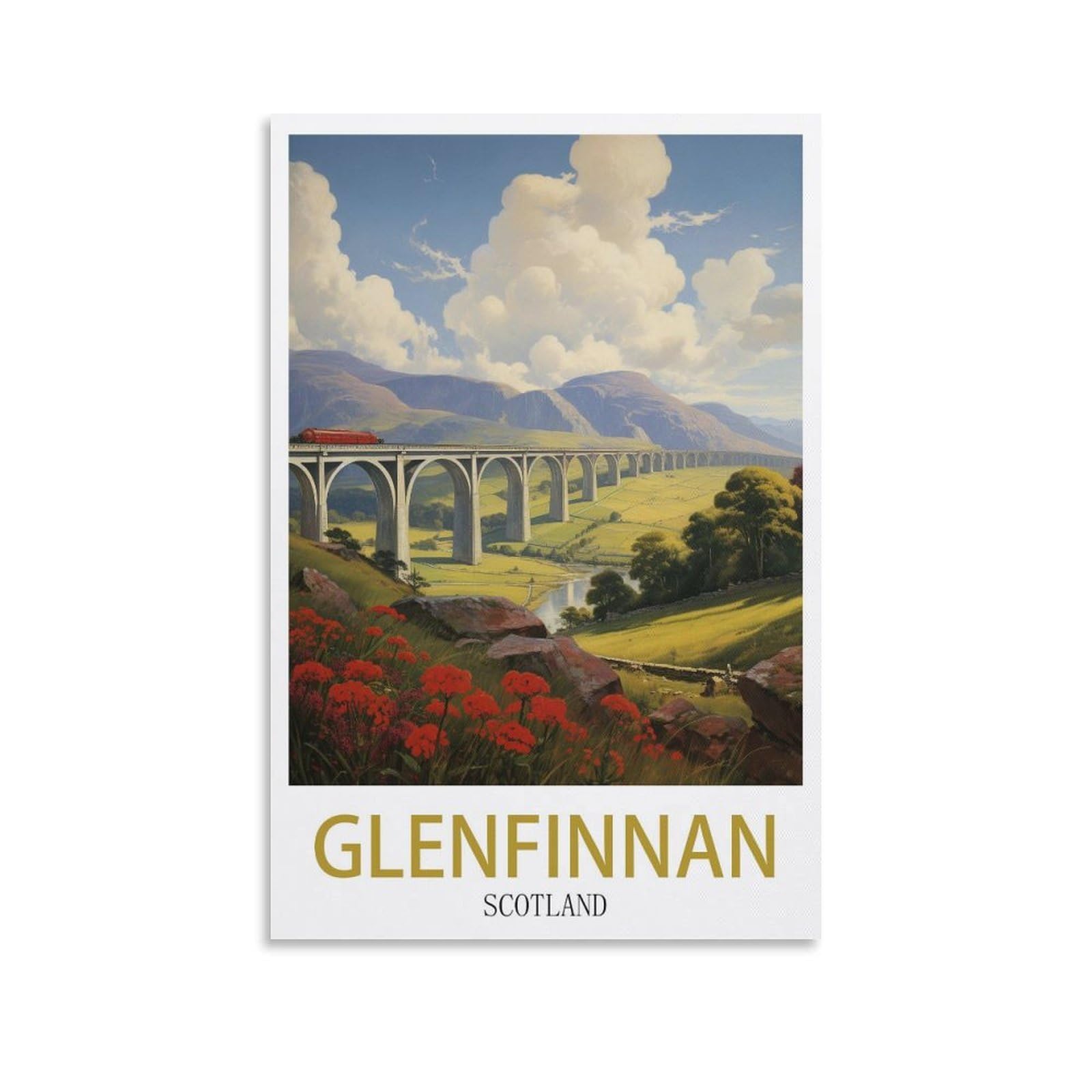 EZMLFA 5D Diamond Art Kits for Beginner,Glenfinnan Scotland,Diamond Picture Art for Beginner, DIY Gem Cross Stitch Creative Gift Home Wall Decor 30x40cm