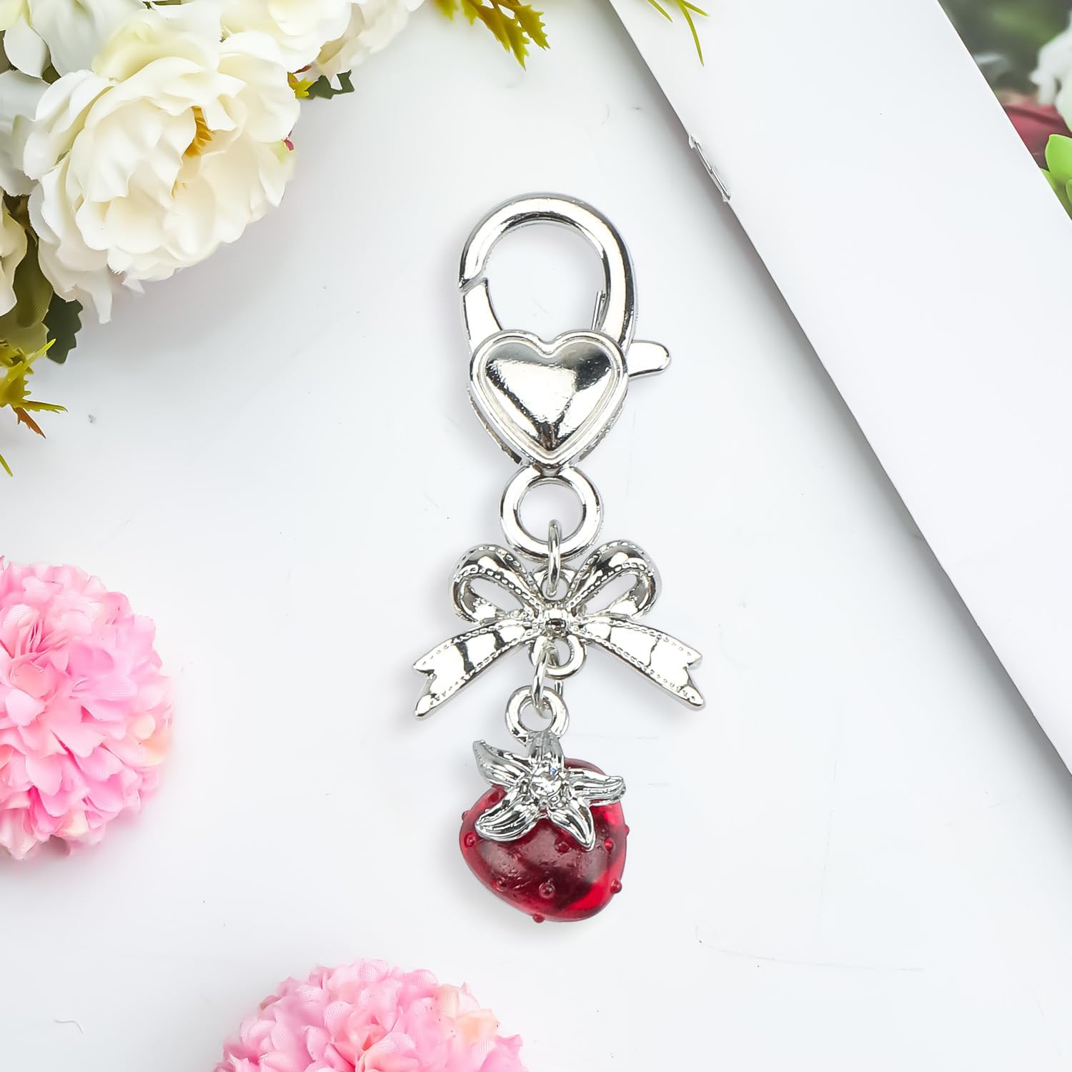 Strawberry Keychain,Cute Keychain with Bow,Strawberry Bag Charm for Keys Purse Handbag,Y2K Gift for Women Friends - Image 4