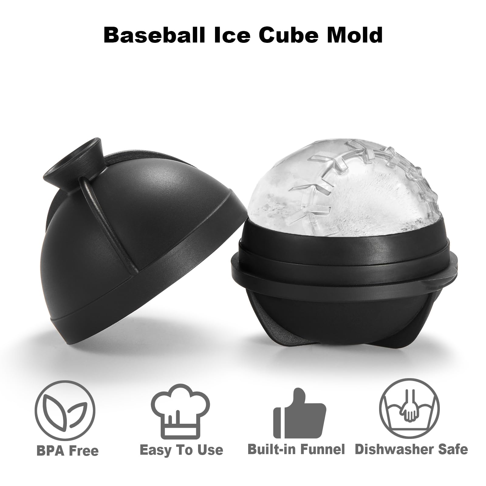 Nax Caki Bandeja para cubitos de hielo de pelota de béisbol, molde redondo de silicona grande de 2.5 pulgadas para cócteles, bourbon, brandy, regalos de whisky
