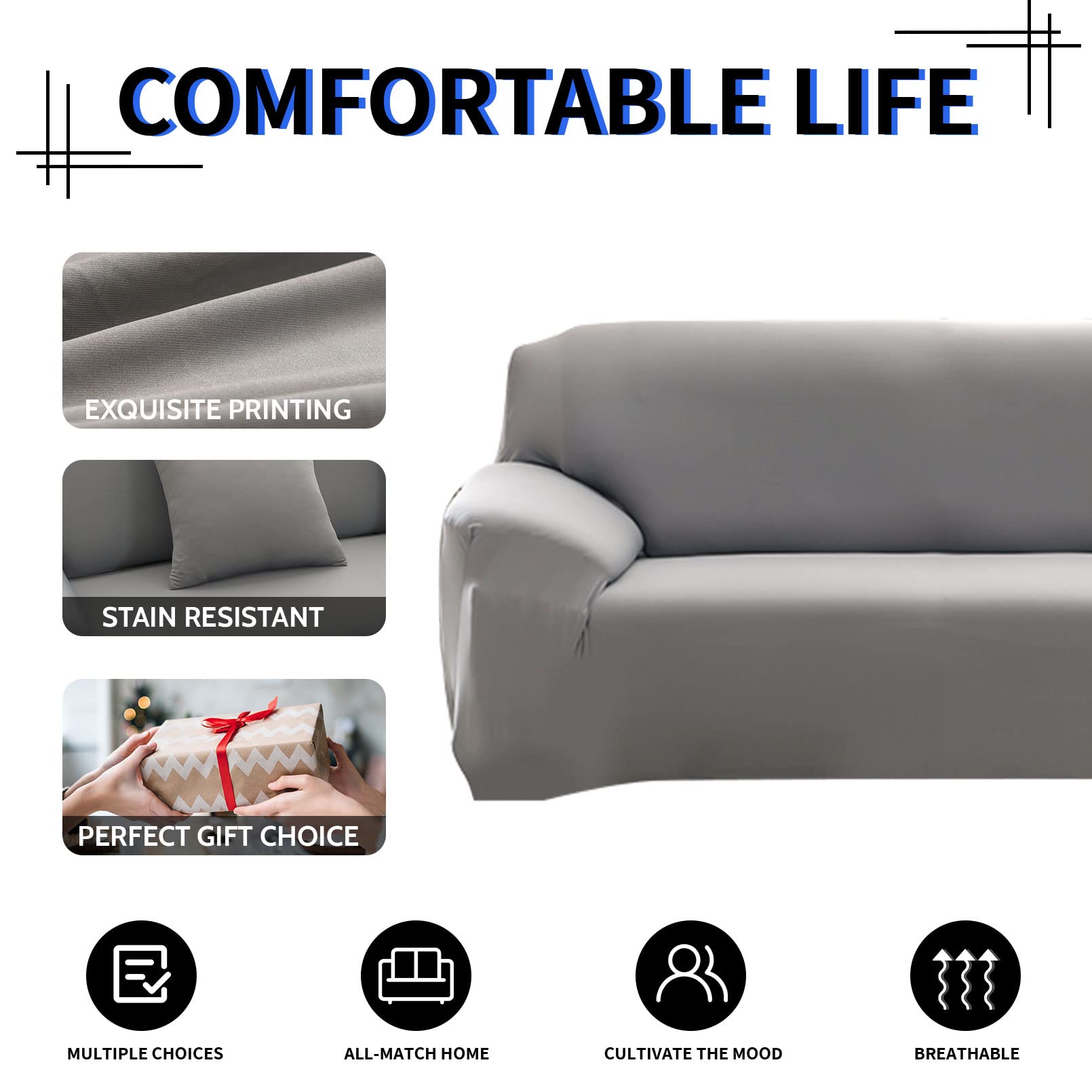 Lydevo Copridivano Elasticizzato 2 Posti Fodere Copri Divano con Braccioli con 2 Copricuscini Moderno Copridivano Fantasia Universale Antiscivolo Lavabile Divano Protector,Grigio