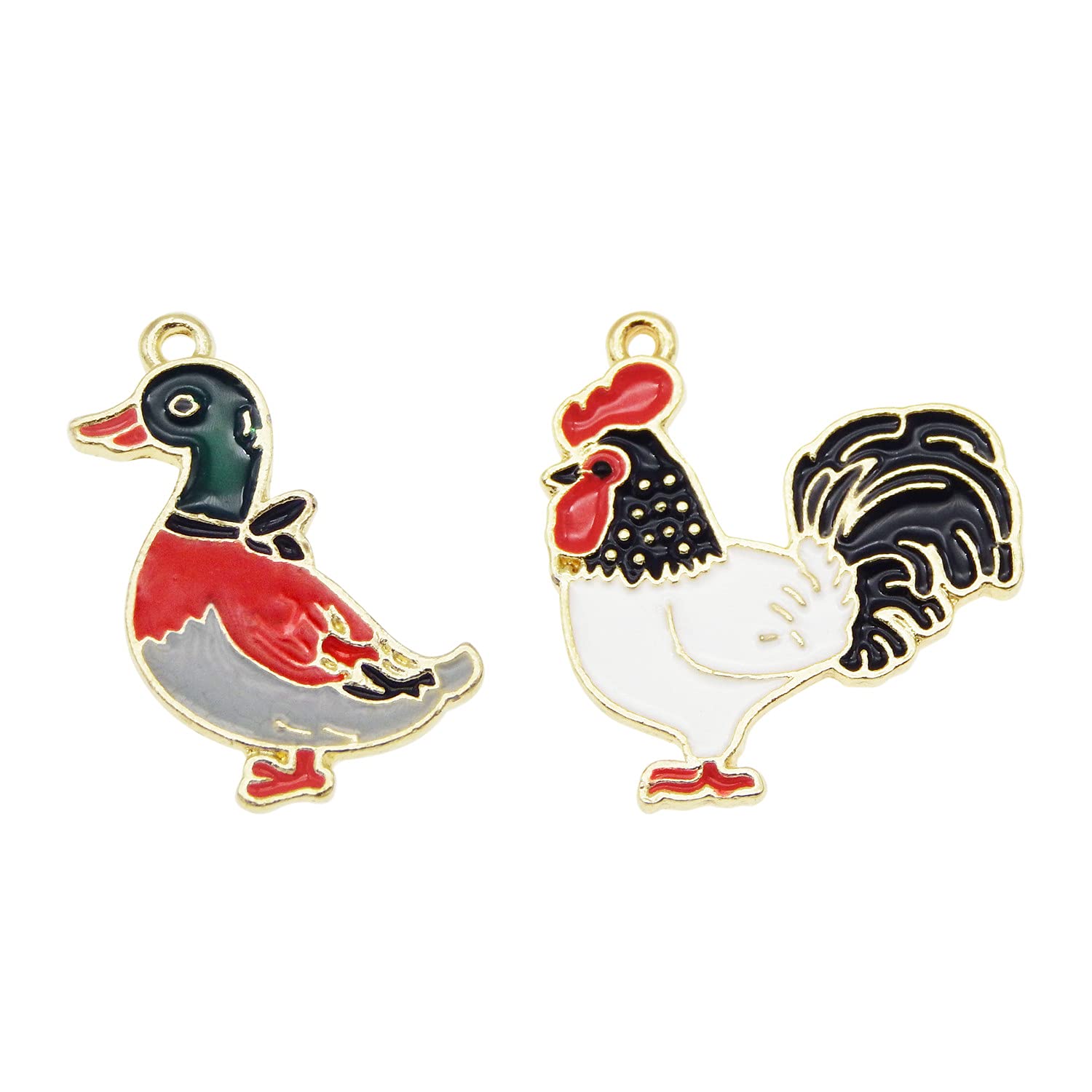 20PCS Assorted Enamel Chicken and Duck Charm Cute Cartoon Animals Dangle Charms Pendant for Kid Jewelry Making Necklace Bracelet