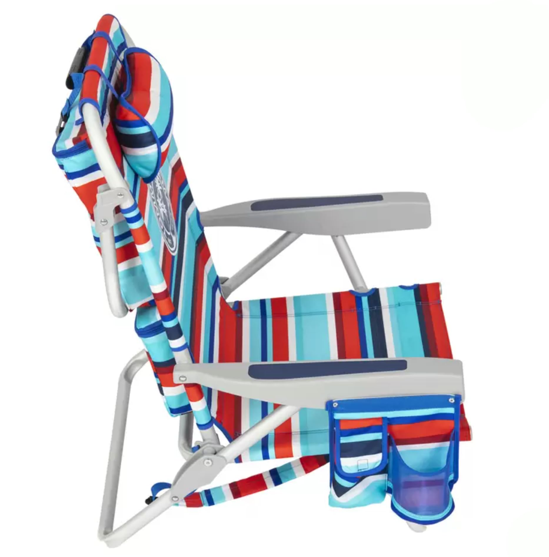 Tommy Bahama Sedia da Spiaggia Zaino Modello 2025 – Pieghevole, Regolabile e Leggera | 5 Posizioni | Design Tropicale | Struttura in Alluminio | Righe Rosse/Verde Acqua