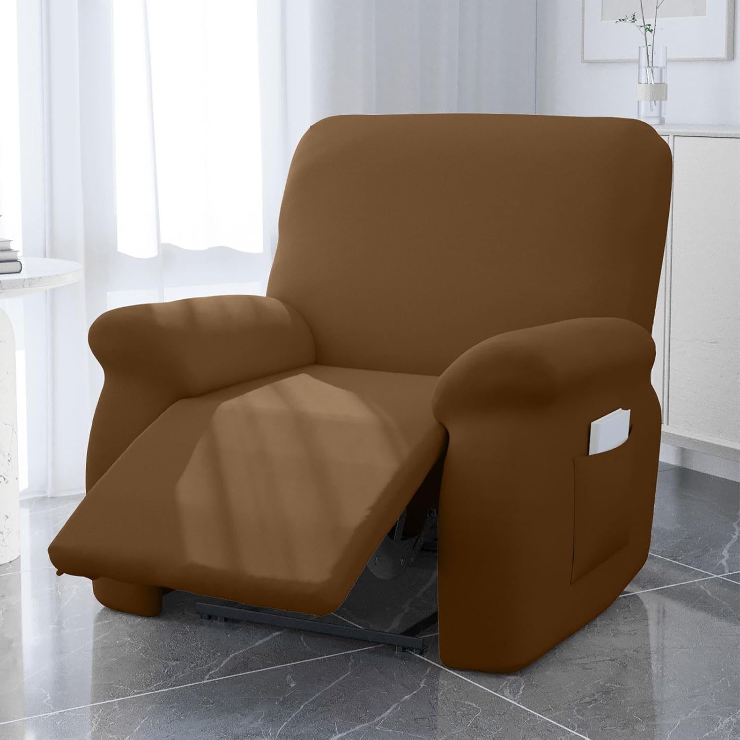 Recliner Chair Covers 4 Pieces Waterproof Small Recliner Sofa Slipcover Stretch Soft Sofa Slipcovers Couch Cover Soft Furniture Protector,Brown,3 Seater