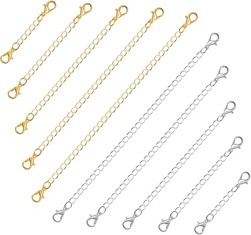 Extensores de cadena para collares, Anezus 10 extensores de joyería para collares, extensores de cadena de acero inoxidable para collar, pulsera y