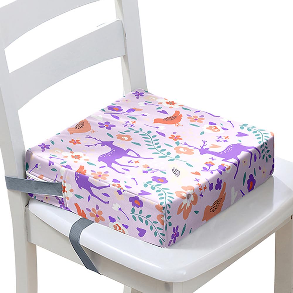 Surwin Children's Booster Seat 3D Animal Deer Booster Seat Dining Chair with Lock, Dismountable Adjustable Booster Seat for Dining Chair Portable Travel Booster Cushion (Purple,32x32x8cm)