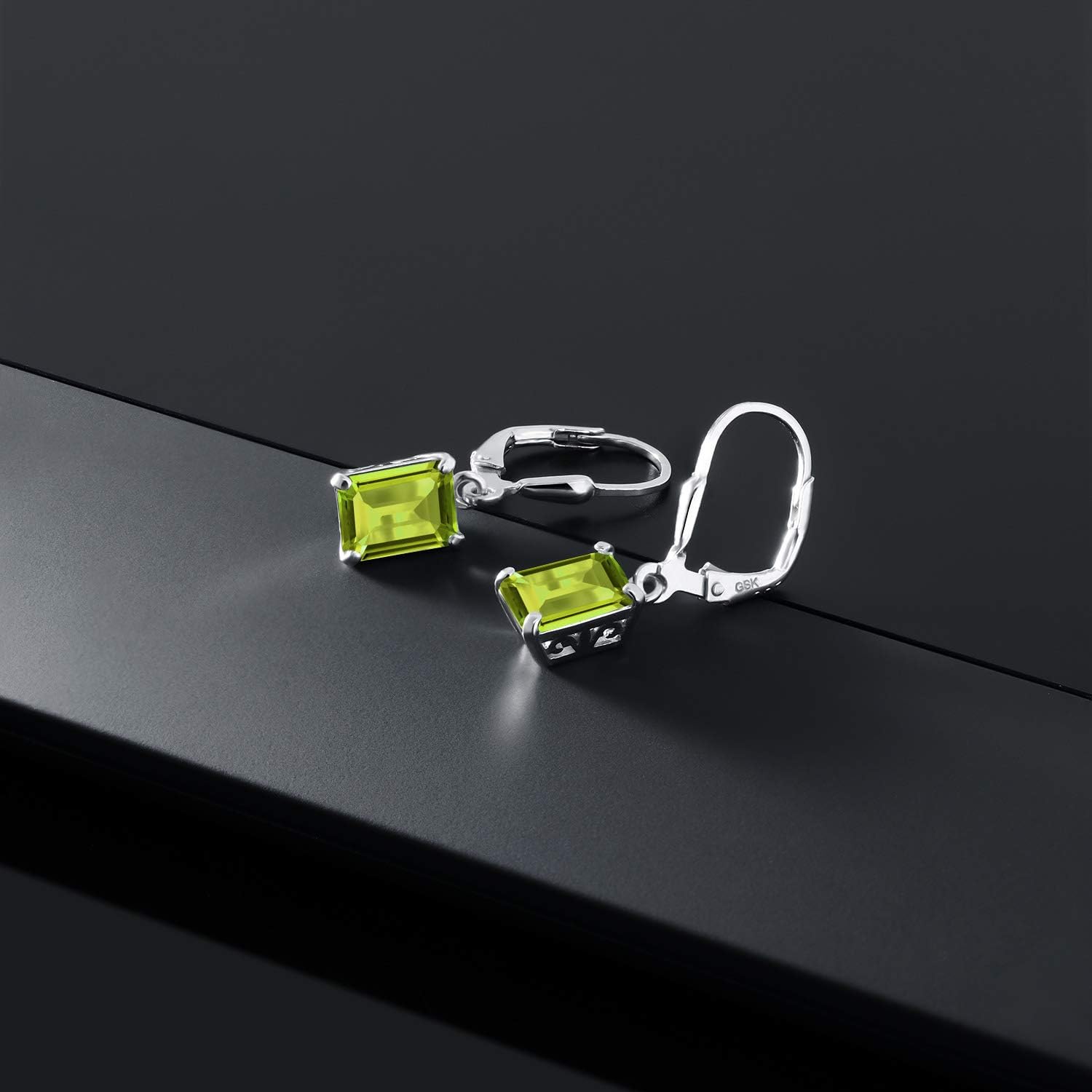 Gem Stone King Leverback Drop Dangle Earrings For Women | 8X6MM Emerald Cut Gemstone Birthstone | 925 Sterling Silver | Fine Jewelry Gifts for Women Her Mom Wife
