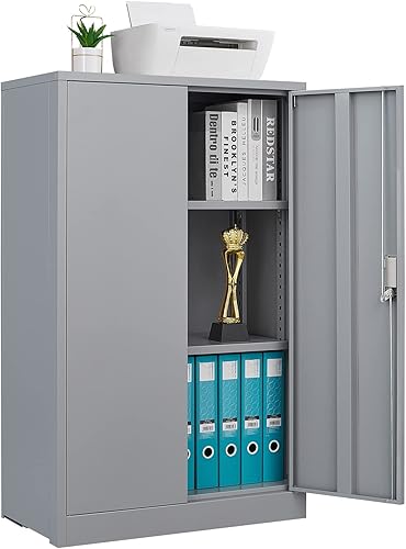 CNANXU Gabinete de almacenamiento de metal para garaje gabinete de almacenamiento de metal con bloqueo de 42 pulgadas con 2 puertas y estantes