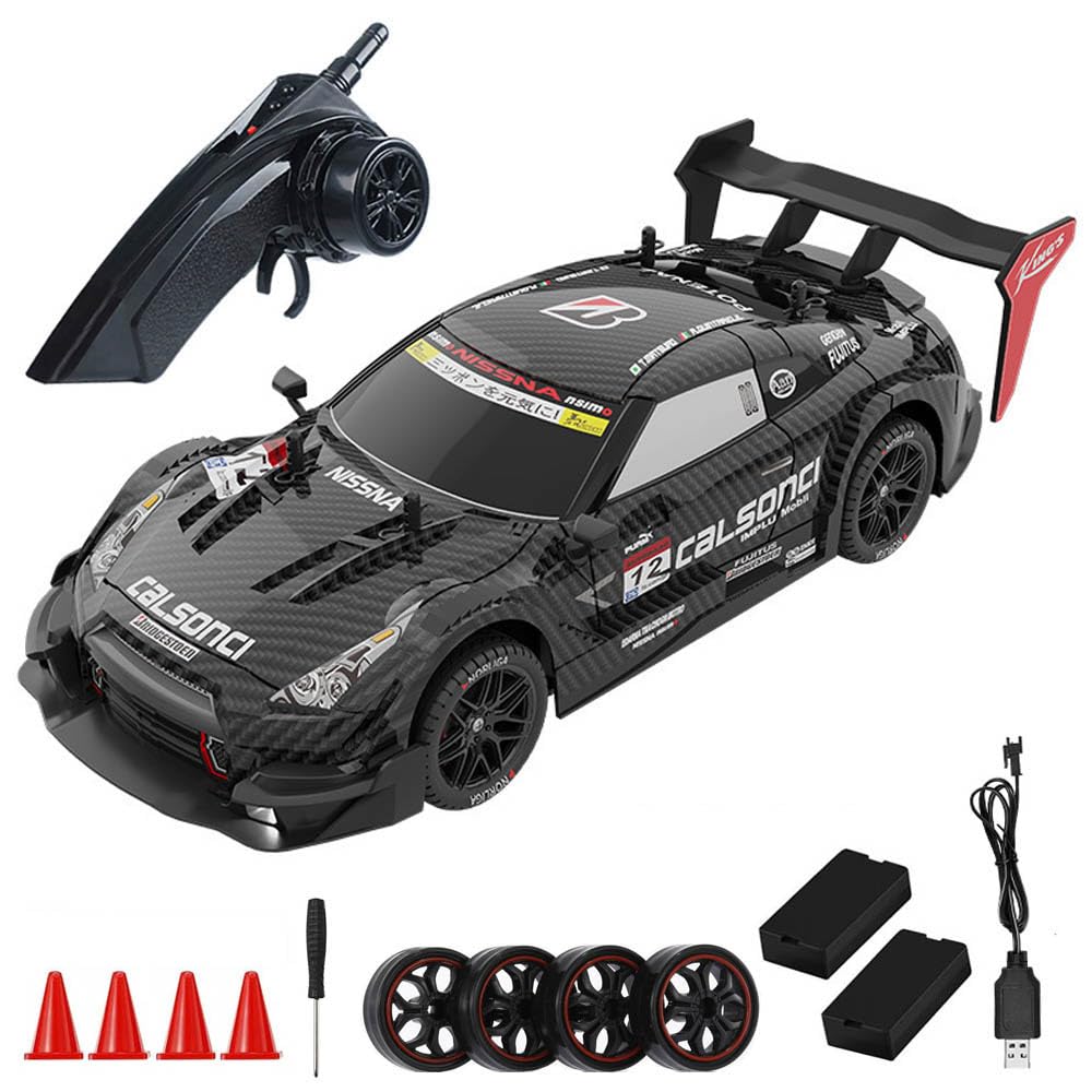 Dodoore RC Drift Car, 1:14 Scale 4WD 40KM/H High Speed RC Racing Car with LED Lights, 2 Batteries, Drifting and Racing Tires for Adults, Black