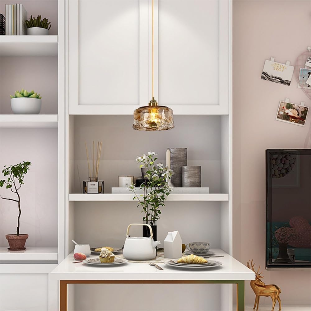 Lampadario Piccolo in Stile Nordico retrò, lampade a Sospensione in Vetro per Interni, Lampada a Sospensione Rotonda Color Ambra dal Design Creativo e Personale, Lampada da soffitt