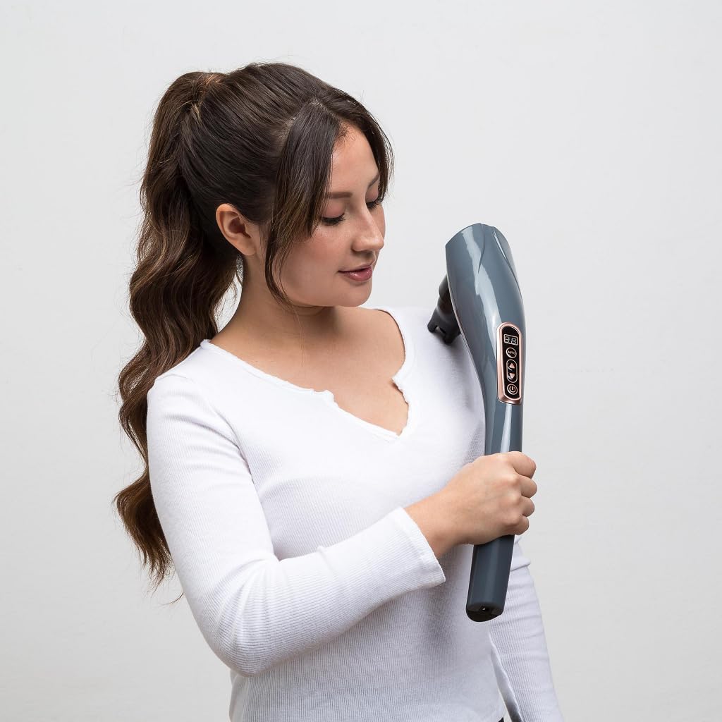GLOBAL RELAX® I EGO Body Masażer - Szary - Bezprzewodowy wielofunkcyjny masażer - Masaż Shiatsu, perkusja - 6 wymiennych głowic, które można dostosować do dowolnej części ciała