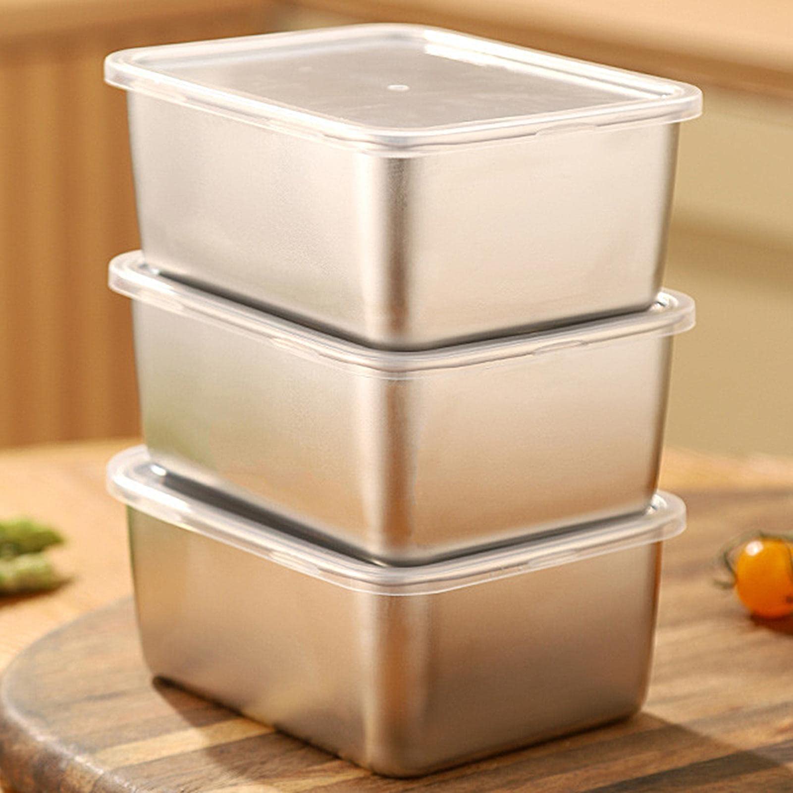Jomewory 3 Lunch Containers, Stainless Steel Food Containers with Transparent Dustproof Lids, Outdoor Portable Food Packing Box for Snacks, Sauces, Condiments, and Fruits