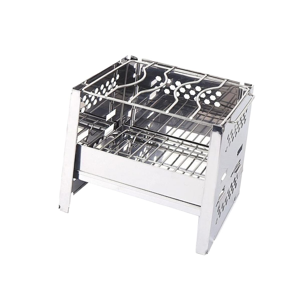 UKCOCO 1Pc Mini Stainless Steel Portable Collapsible Bbq Grill for Outdoor Camping Hiking Picnics Durable Burning Stove with High Temperature Resistance Efficient Airflow Design Silver