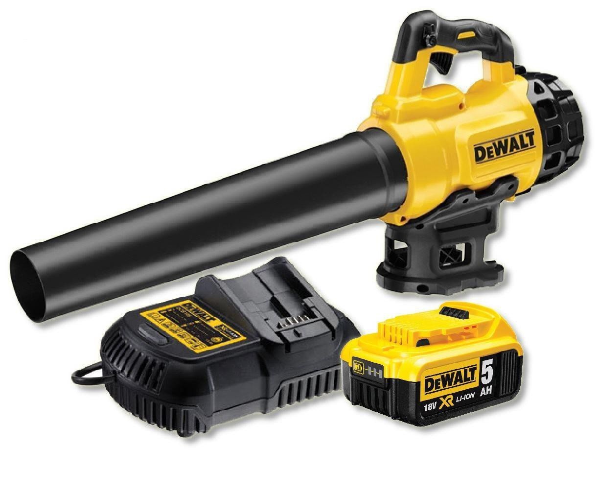 DEWALT Soffiatore Foglie a Batteria Litio Velocità di soffiaggio fino a 144 Km/h, Impugnatura Ergonomica 18 V 5.0 Ah, DCM562P1-QW