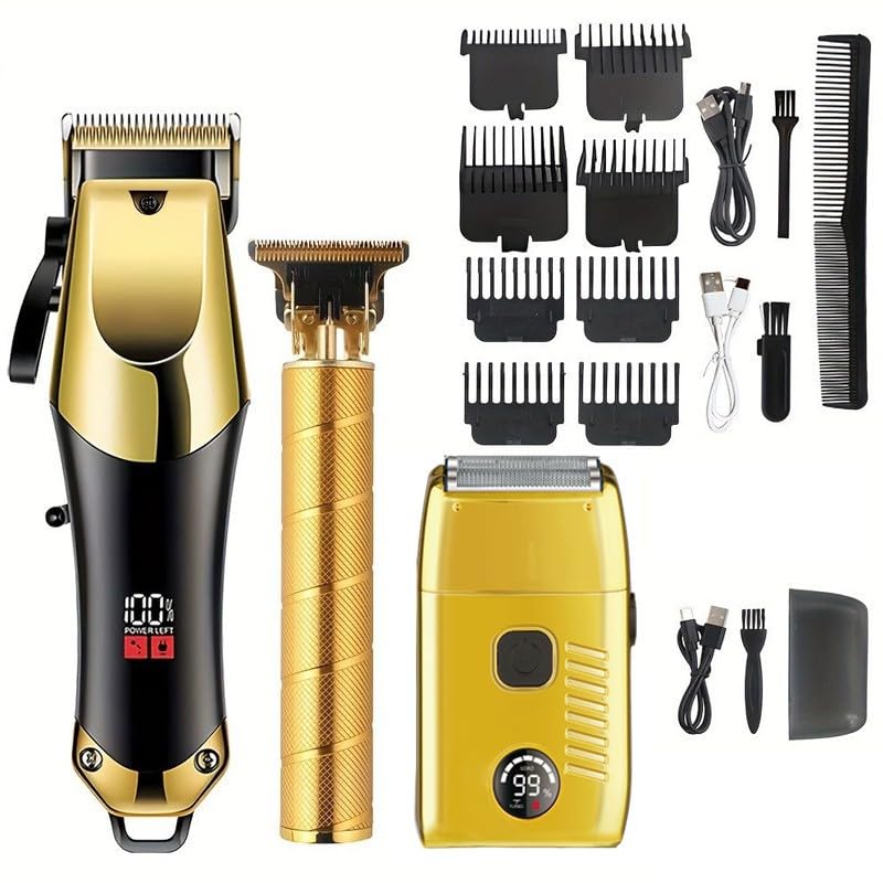 Cortapelos profesional para hombres, kit eléctrico de afeitadora de barba de carga USB, juego de cortadoras y recortadoras de peluquería inalámbricas, kit de corte de pelo, máquinas de afeitar para