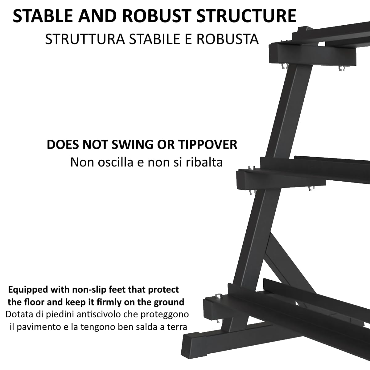 FFitness Rastrelliera per Manubri 3 Livelli Supporto Porta Pesi Bilanciere Kettlebell Rack Carico Max 500 Kg Espositore in Acciaio Multifunzione