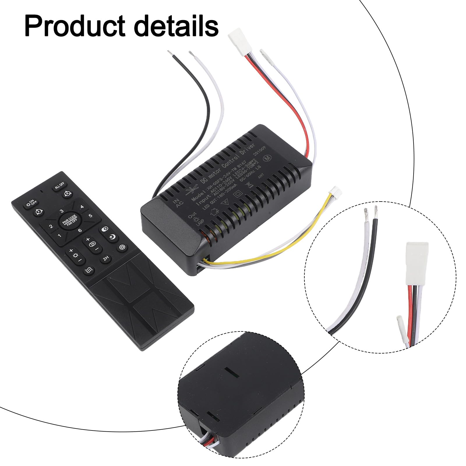 Kit de control remoto de luz de ventilador de techo, 6 velocidades, controlador regulable de frecuencia variable con función de monitoreo de batería