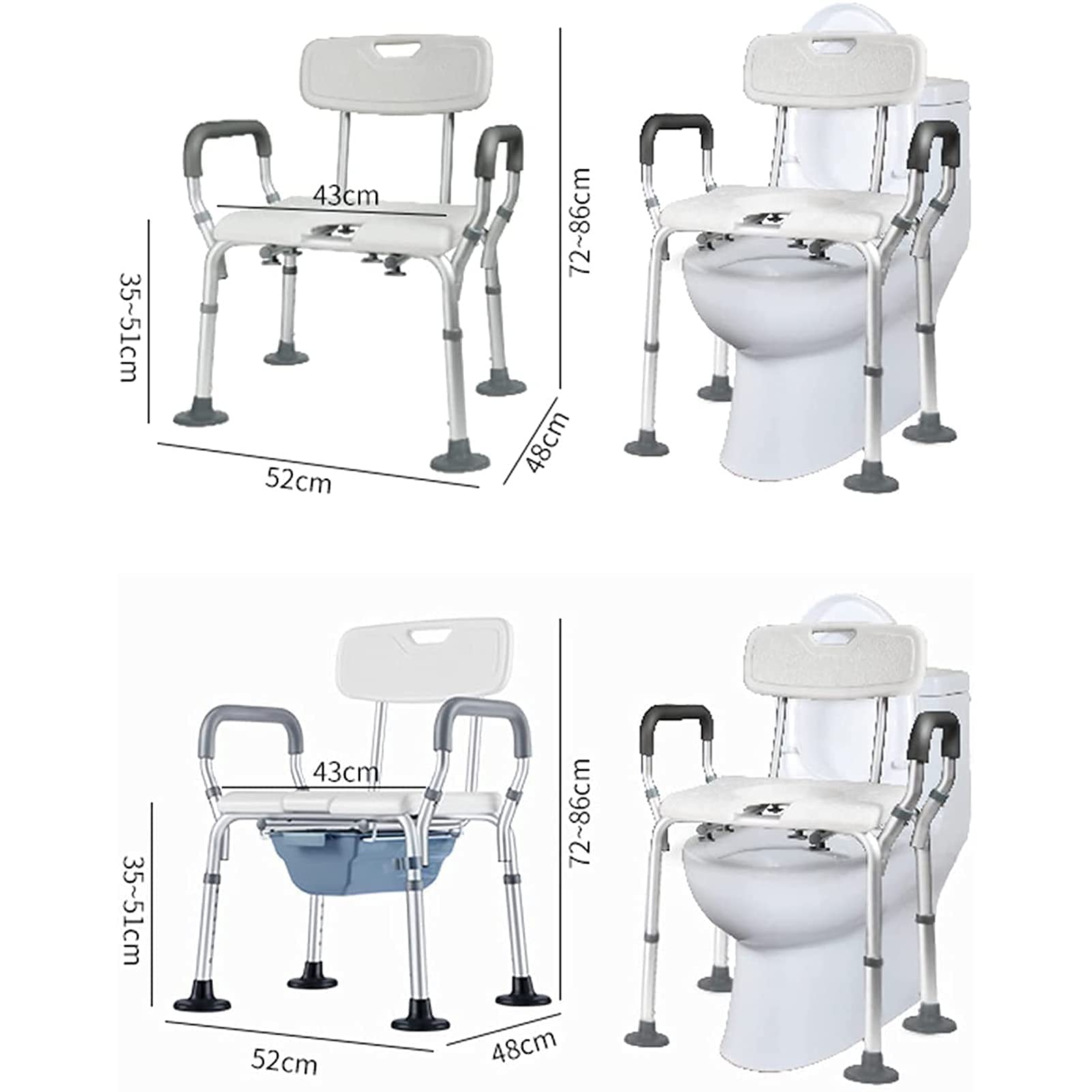 Sgabelli, sedie da Doccia per Anziani con braccioli e Schienale, ausili a Forma di U Altamente Regolabili, per Anziani, disabili, accessibili, per Doccia, Bagno, Sgabello Resistente, Sollevatore