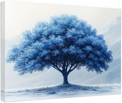 VOCBAN Tree of Life Wall Art The Picture Artwork Canvas Prints Tree Pictures Poster Retro Artwork for Bedroom Living Room Home Decoration(blue