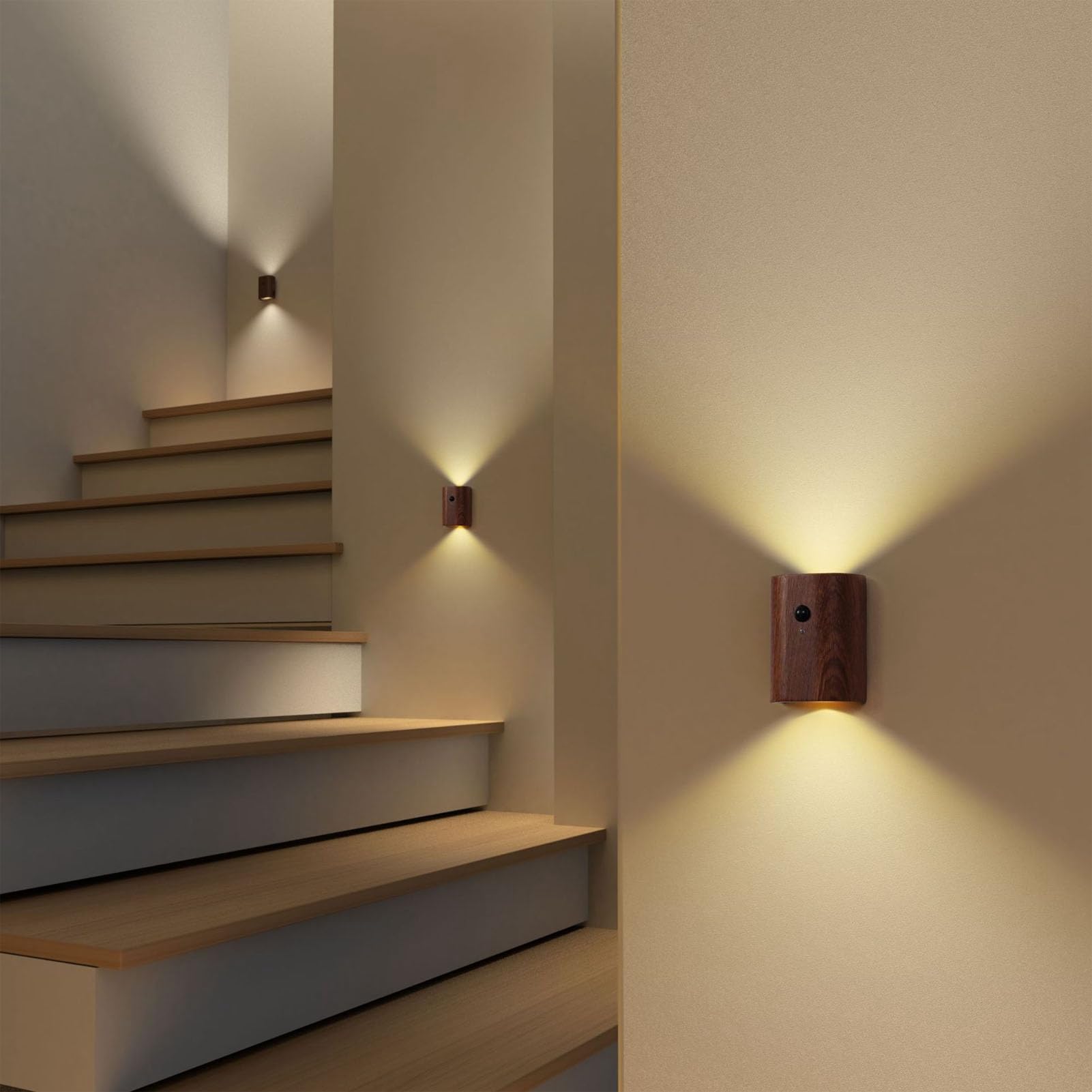Luce con Sensore di Movimento, Luce Notturna a LED Dimmerabile in Legno con sensibilità Agli Infrarossi del Corpo Umano, Ideale per Camera da Letto, Bagno e Corridoio