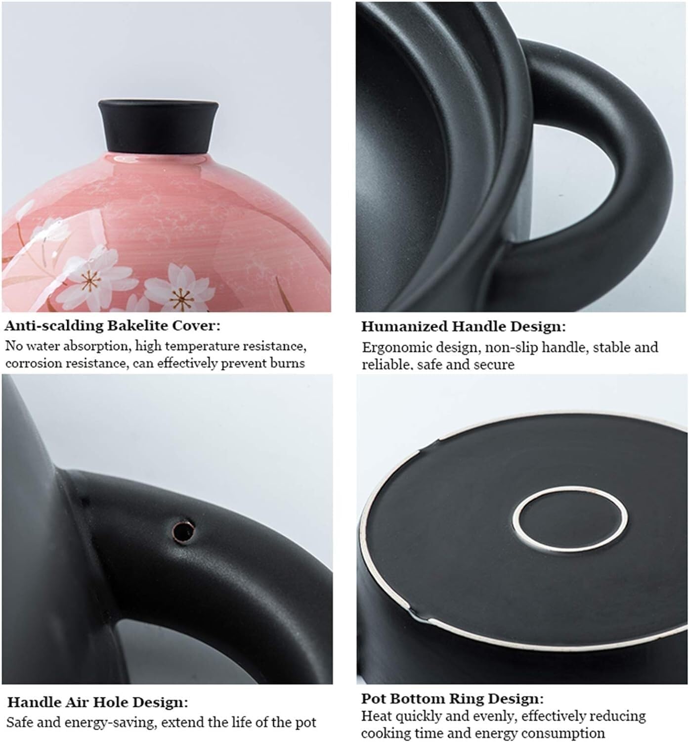 8.7Inch Home Tagine Pot, Ceramic Cast Iron Japanese-Style Cherry Blossoms Tagine Pot Casserole Slow Cooker for Cooking Healthy Food, 1.9L