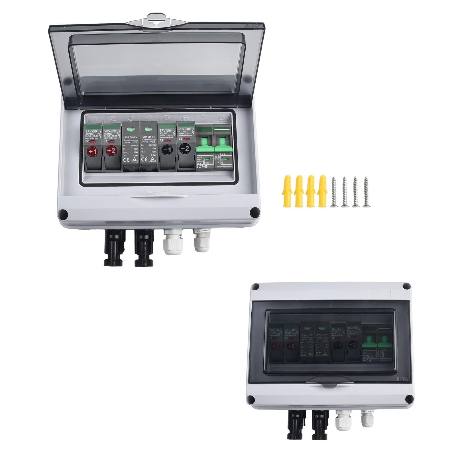 Caja combinadora fotovoltaica 2 en 1 para paneles solares, 550 V CC IP65 impermeable protección al aire libre con fusible MCB SPD, compatible con plantas fotovoltaicas residenciales en la