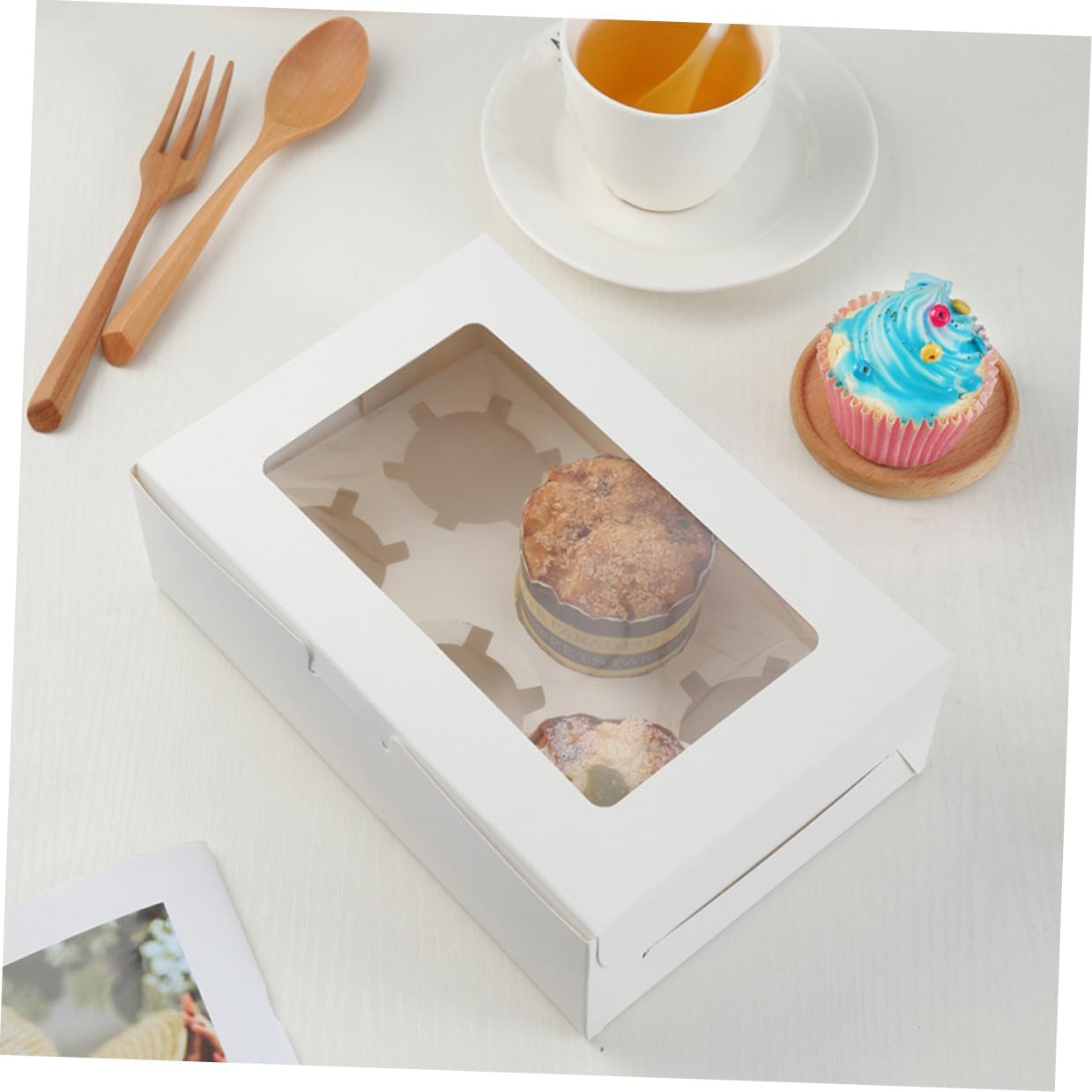 Cabilock 15pcs White Paper 6-cupcake Boxes with Window, Cupcake Carrier and Muffin Storage Container for Birthday Party and Bakery Supplies