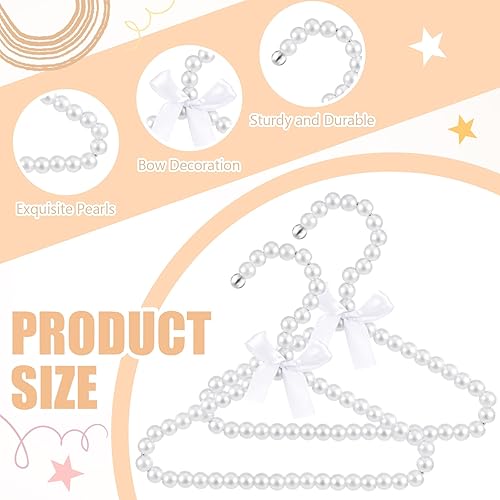 Miniatura 4 de Wesiti 25 perchas pequeñas de perlas para ropa con perlas para bebé, perchas elegantes de metal con cinta para niños, mascotas, perros y gatos