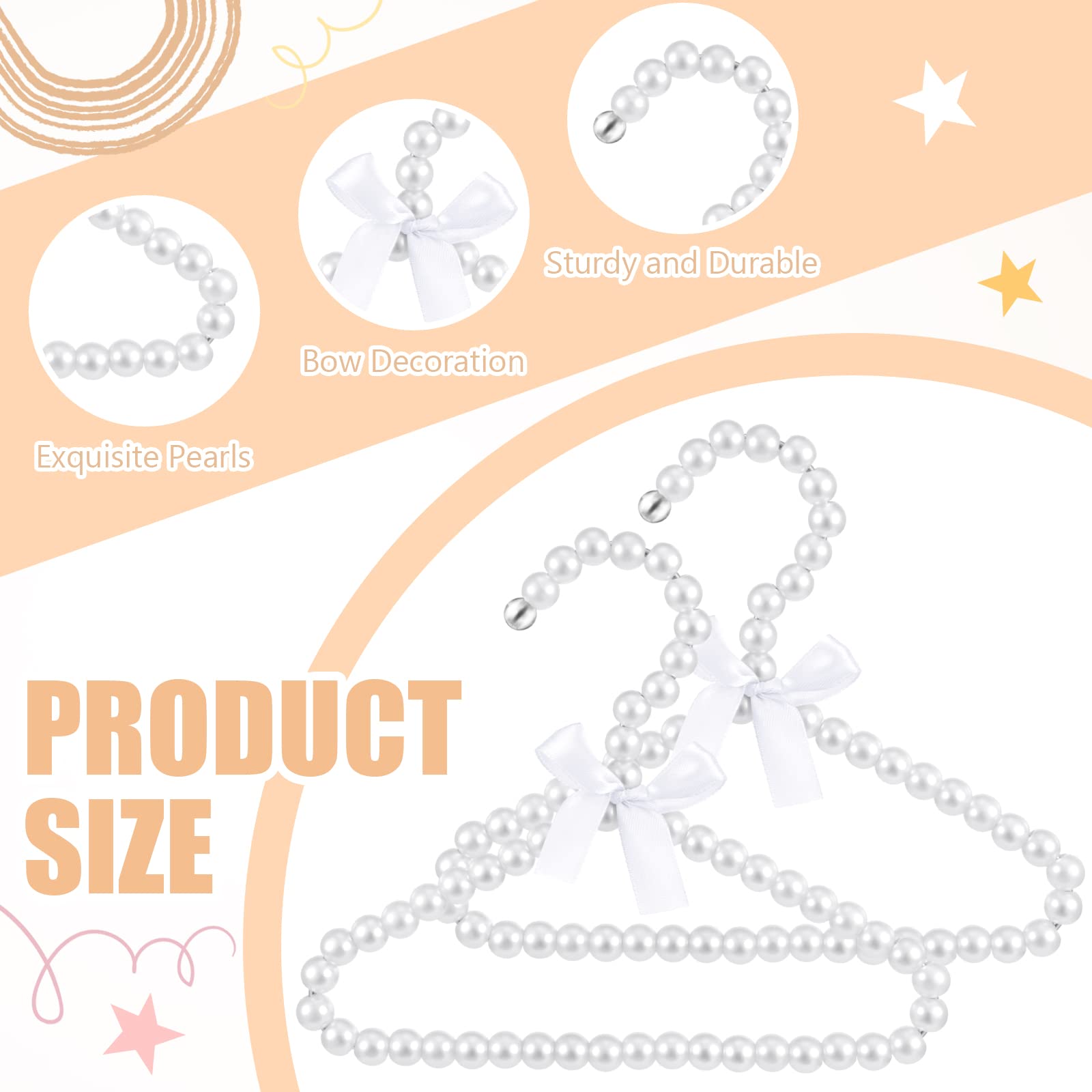 Wesiti 25 perchas pequeñas de perlas de metal elegante con cinta para mujer, perro, gato (blanco)