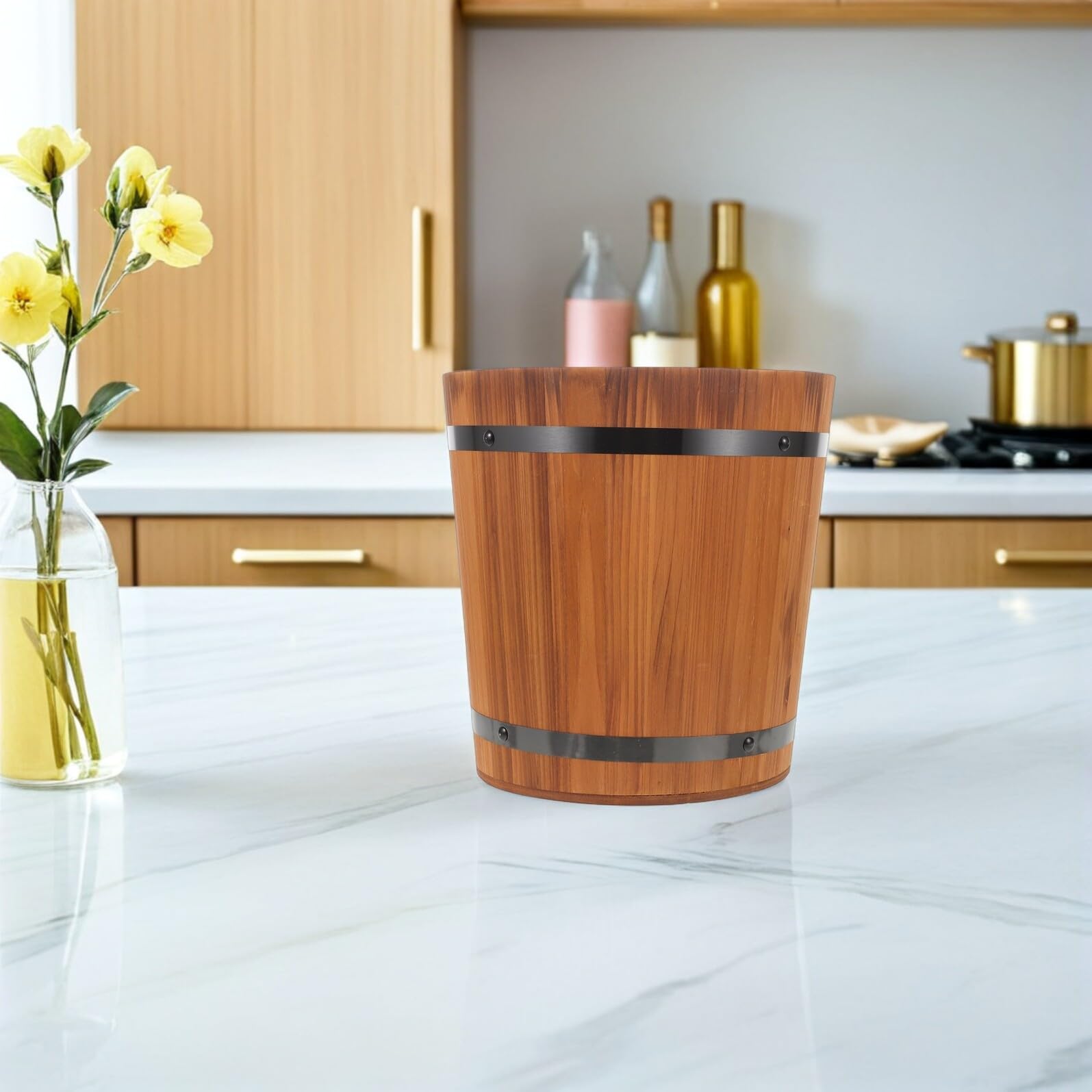iplusmile Contenitore per Riso e Cereali in Legno Barattolo di Conservazione Alimentare Secchio per Riso per Uso Domestico Contenitore per Cereali in Legno Vaso per Fiori per Cucina o Giardi
