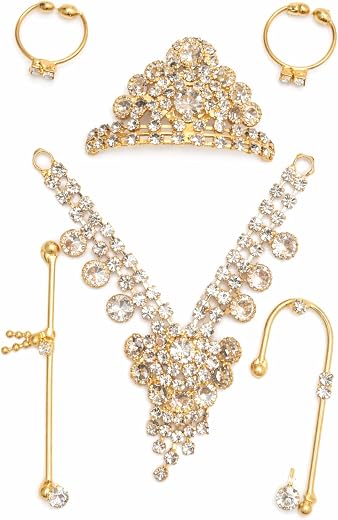 Radharamana Store Laddu Gopal Shringar Set Size 0-4 Gold Plated Mukut Necklace Jewellery Set for Bal Gopal Krishna Idol St...