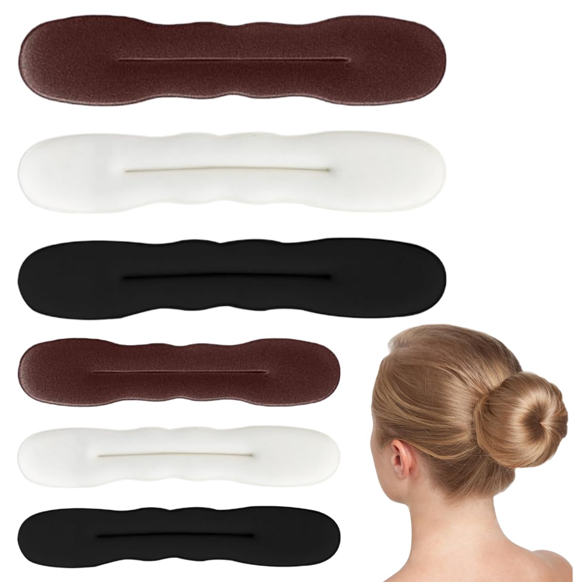 6 sztuk magicznych koków do włosów, Hair Bun Maker, ulepszone klipsy gąbkowe do włosów, maker koków do włosów, stylizacja włosów donut bun, dla kobiet i dziewcząt (3 duże 3 małe) (czarny, biały