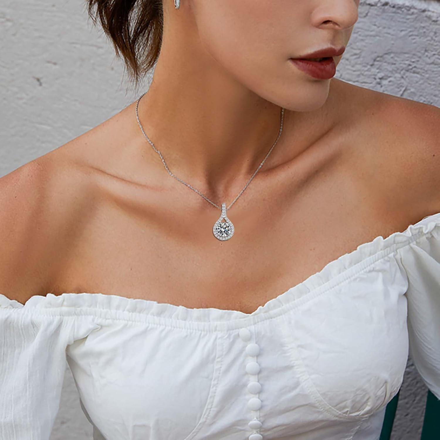 Moissanite Diamond Necklaces for Women, 1CT 14K White Gold Sliver Plated Hypoallergenic Necklaces Pendant Jewelry Gifts for Women - Image 5