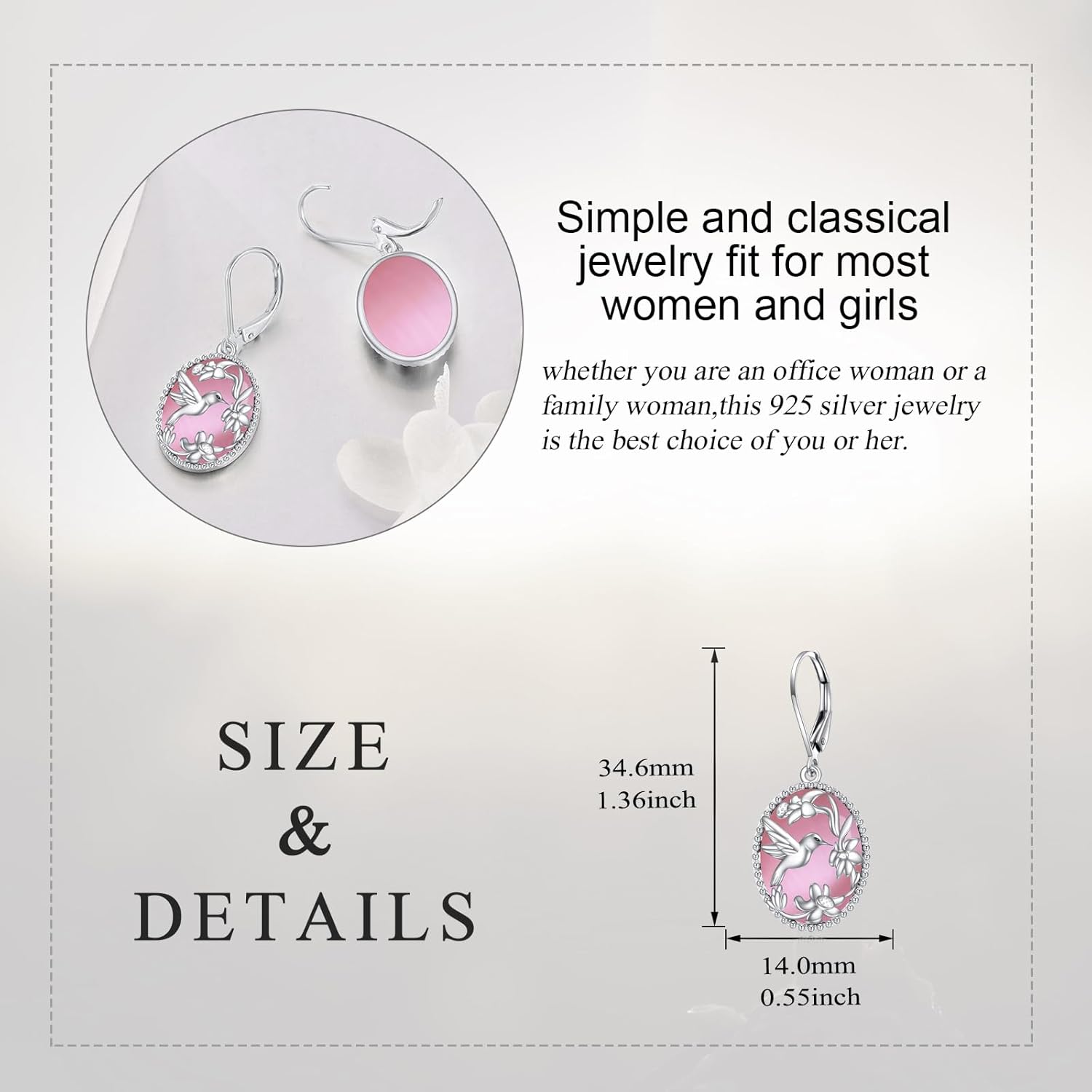 Hummingbird Earrings Sterling Silver Black Onyx Oval Hummingbird Dangle Leverback Earrings Gold Plated Flower Drop Earrings Jewelry Gifts for Women Girls