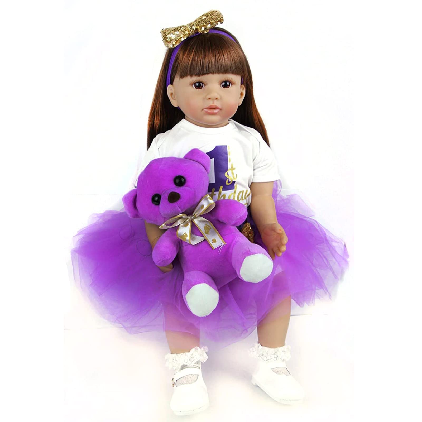 ZIYIUI Reborn 61 cm Reborn Baby Dolls Girl winyl miękki silikon prawdziwe życie ręcznie robione noworodek realistyczna dziewczyna w fioletowej sukience niemowlęta lalka chłopiec i dziewczynka zabawki