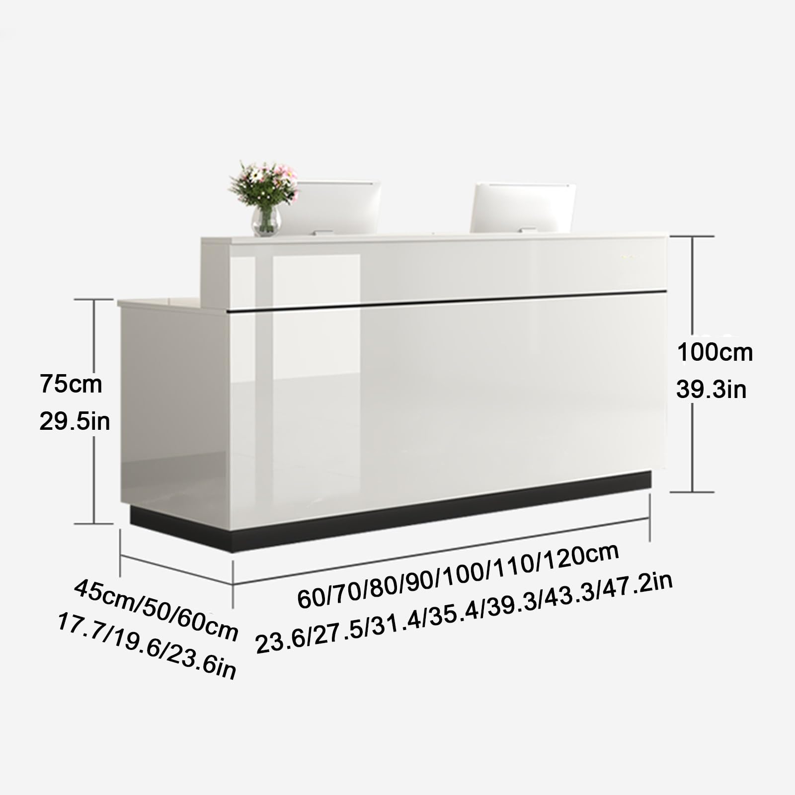 Generico Banco Reception Moderno a LED, 60x45 cm, Elegante Mobile per Ufficio Bianco e Nero, Frontale Illuminato, Gestione Cavi, cassetti con Serratura, Design contempor