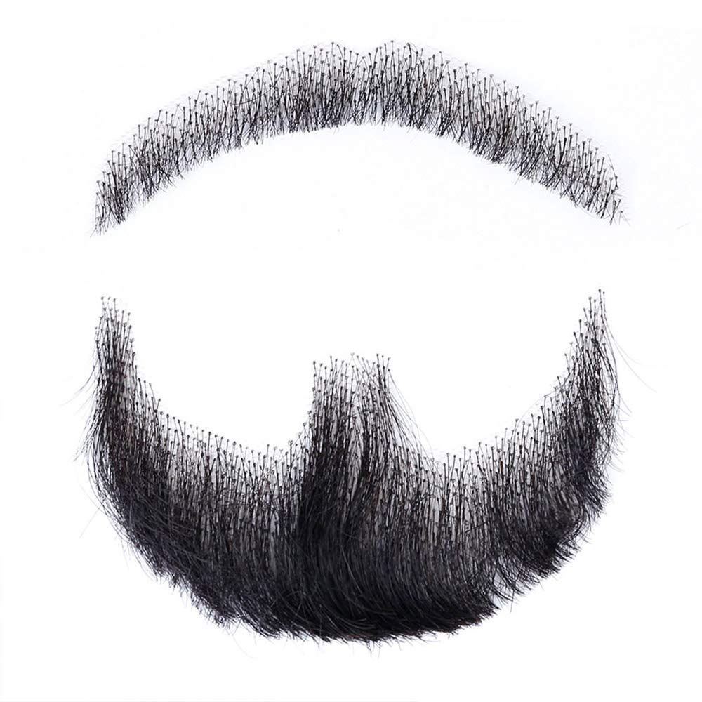 Fake Beard 100% Human Hair Mustache Black Costume Beard Full Hand Tied Facial Hair Black Goatee False Beards Lace Invisible Fake Mustache for Entertainment Drama Party Movie Makeup : Clothing, Shoes & Jewelry