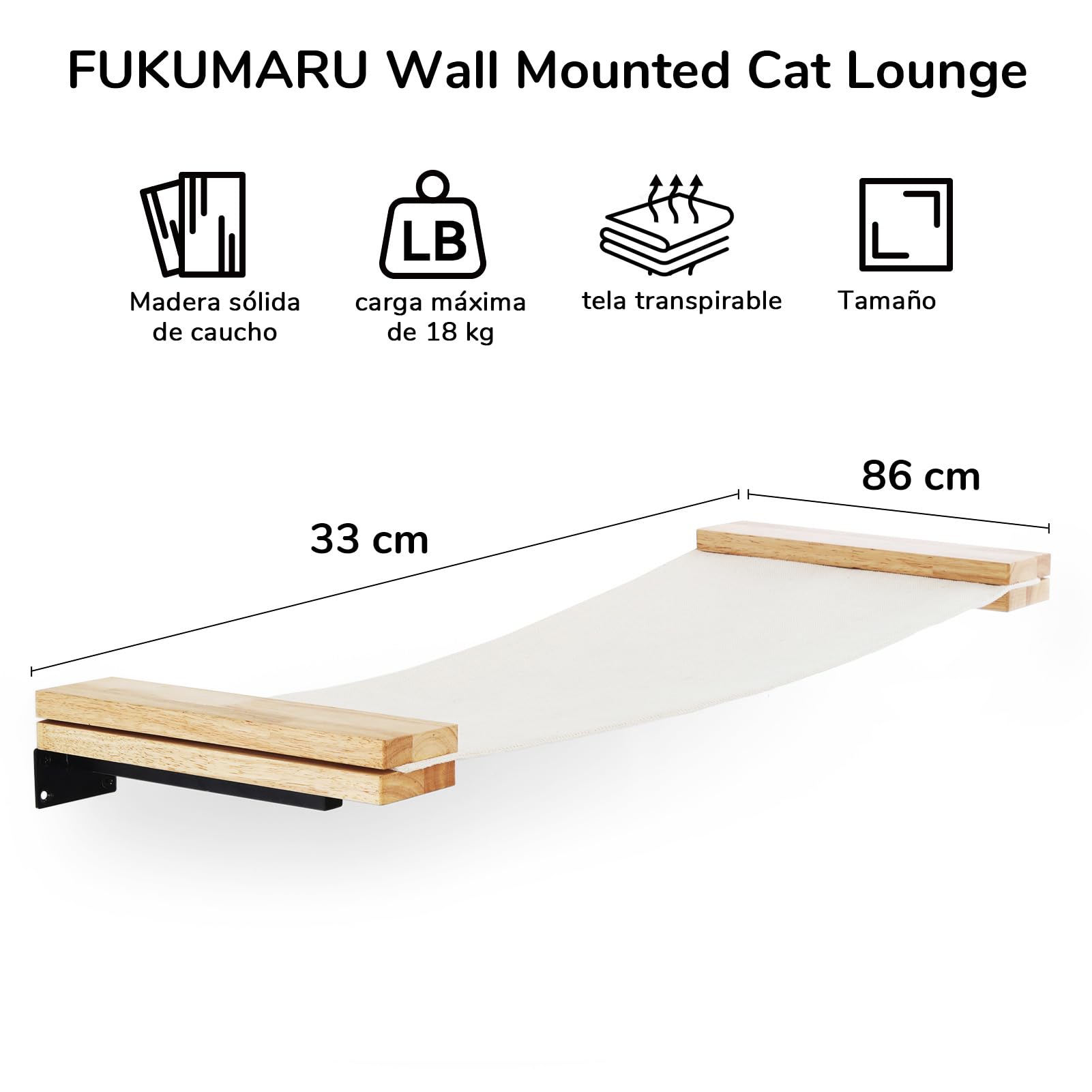 FUKUMARU Hamacas y Estantes para Gatos, 36 × 13 Pulgadas para Gatitos, Medianos y Grandes | Estantes de madera de caucho maciza, percha para ventana de gatito, fácil instalación