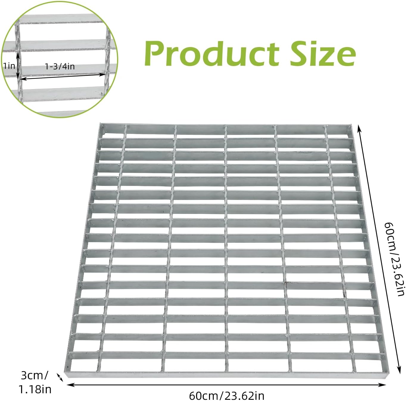 20"x20" Galvanized Steel Drain Cover, Outdoor Square Black Drain Grate, B125 Class Channel Grate, Durable Heavy Duty Sewer Grate for Concrete Floor