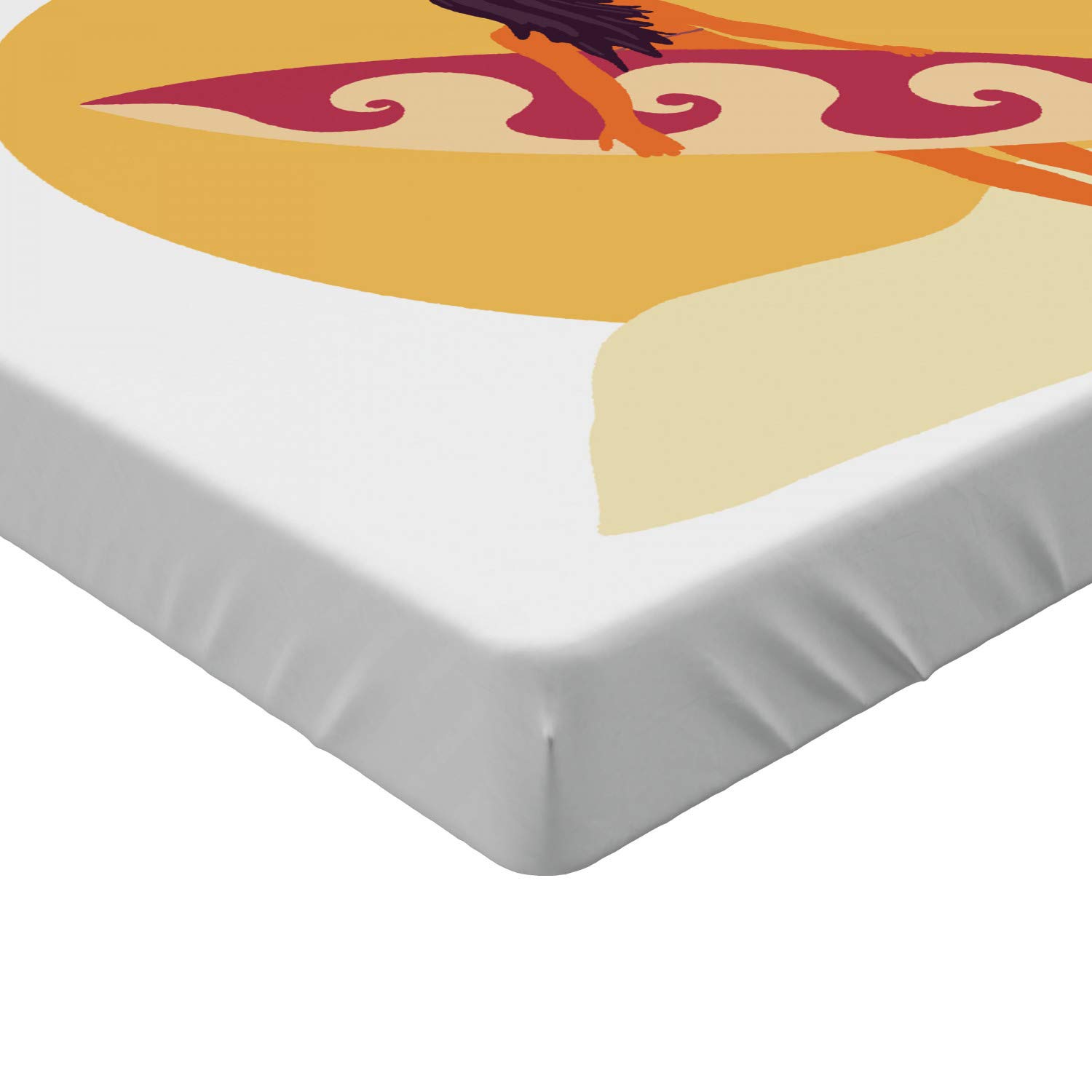 Ambesonne Graphic Beach Fitted Sheet, Live Love Surf Text and Girl with Surfboard, Bed Cover with All-Round Elastic Deep Pocket for Comfort, Twin XL Size, Yellow Beige