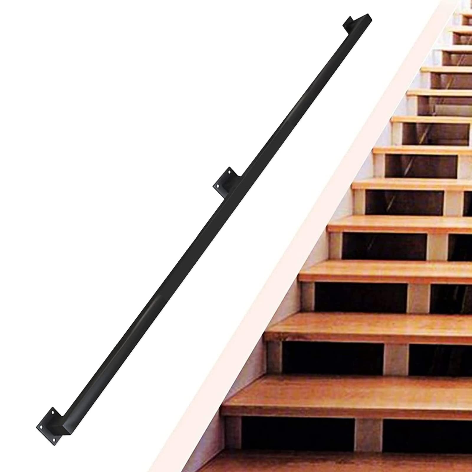 Main courante en fer forgé noir de 0,5 à 6,1 m pour escalier intérieur et extérieur sécurisé