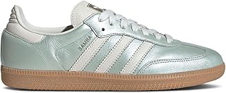 adidas Originals Samba Womens Sneakers, Linen Green Metallic/Off White/Cyber Metallic, Size 5.5