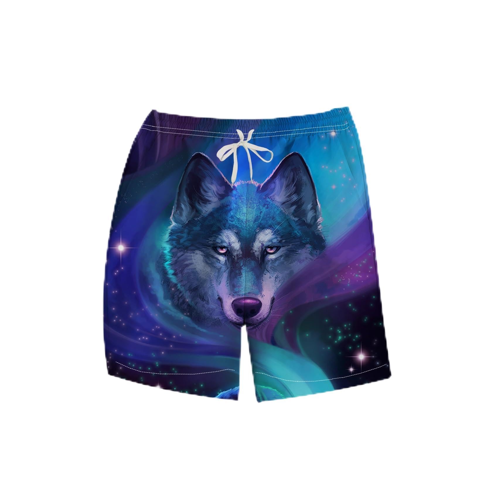 LAOLIUSN Men's Wolf Board Shorts Animal Graphic Beach Shorts, Purple, L