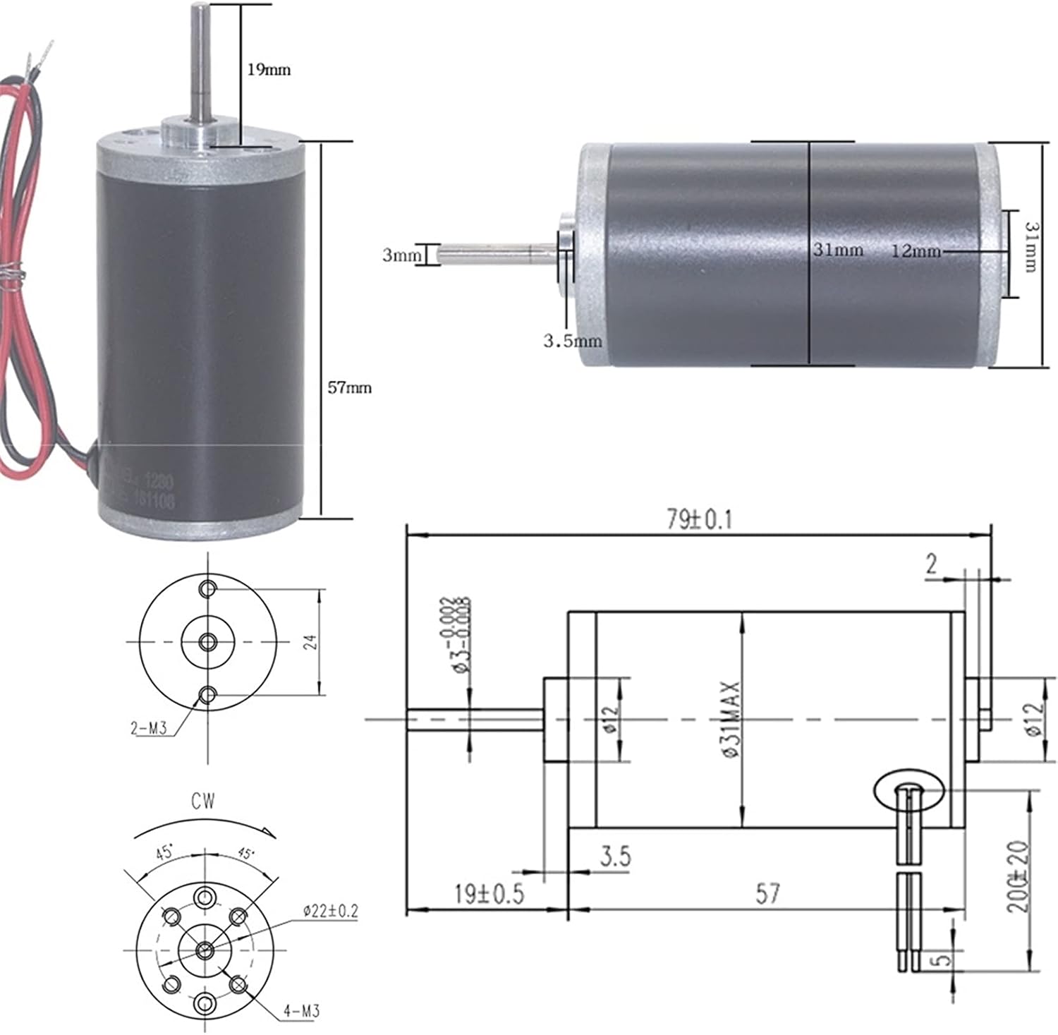 PYouo-DC Motor Intelligent Device Motor, 12V 24V 4000 to 8000RPM, Reversed Adjustable Speed, Permanent Magnet High Power High Speed DC Motor (Speed(RPM) : 24v 8000rpm, Voltage(V) : Package B)